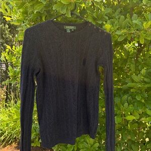 Ralph Lauren Navy Cable Knit Sweater with Shoulder Buttons